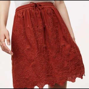 Loft Oat Copper Floral Embroidered Drawstring Skirt (XS)